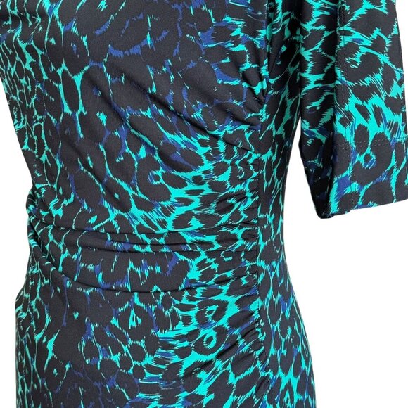 BCBGMaxAzria Leopard Print Mini Dress Sz.S Black Green Animal Print Cowl Neck - Picture 4 of 13